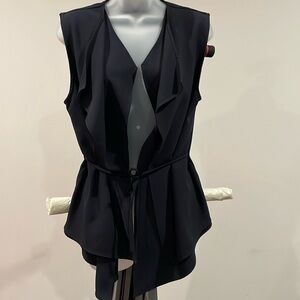 Noir Draped Waterfall Doubled Layered Front Vest with a thin tie at waist